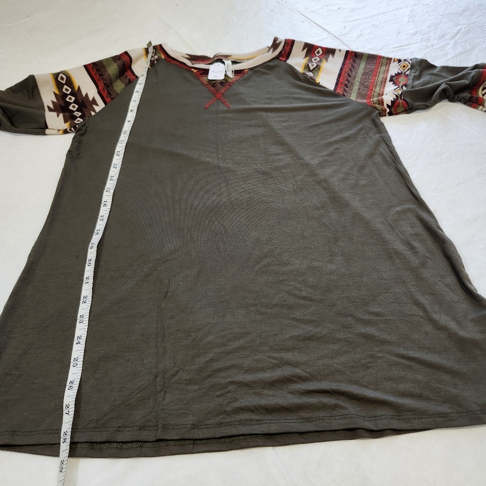 Celeste Solid Long Sleeve Top With Aztec Print. - image 5